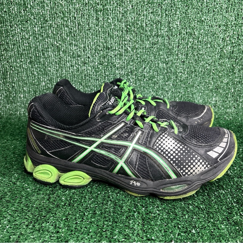 VINTAGE ASICS GEL PLATINUM 5 BLACK/NEON GREEN SHOES MEN'S SIZE 10.5